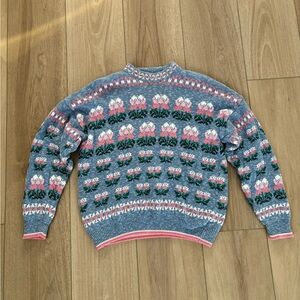 VTG SHETLAND The Clever Shepherd women Sweater cotton linen blend Sz L Scotland